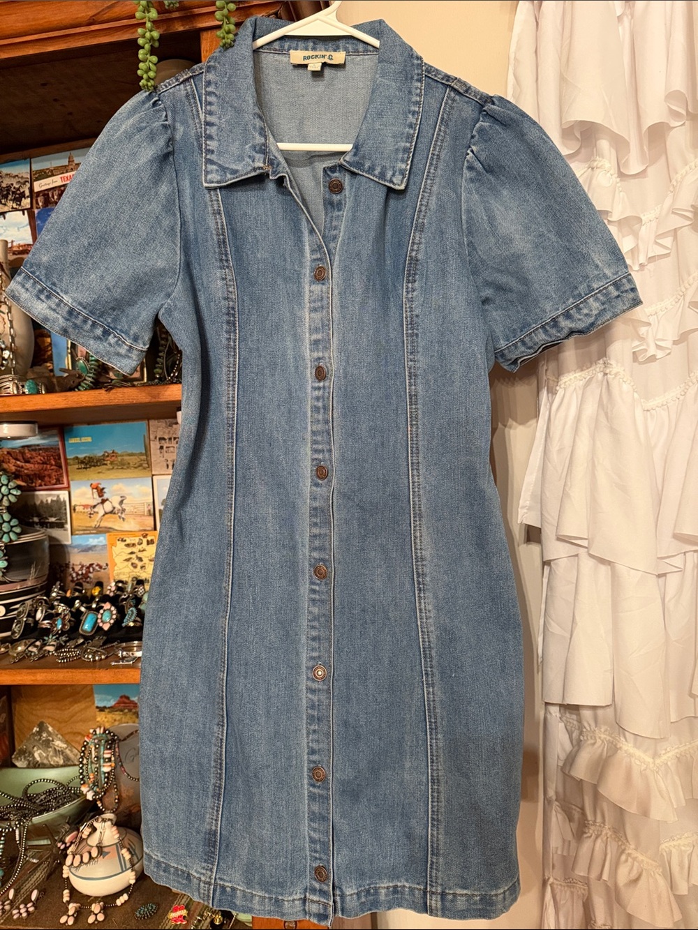 Rockin' C Denim Button-Front Mini Dress in Light Blue
